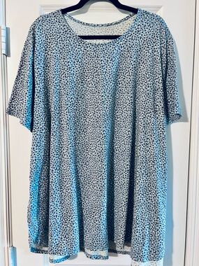 J. Jill Light Blue Tee with Black Dot Print